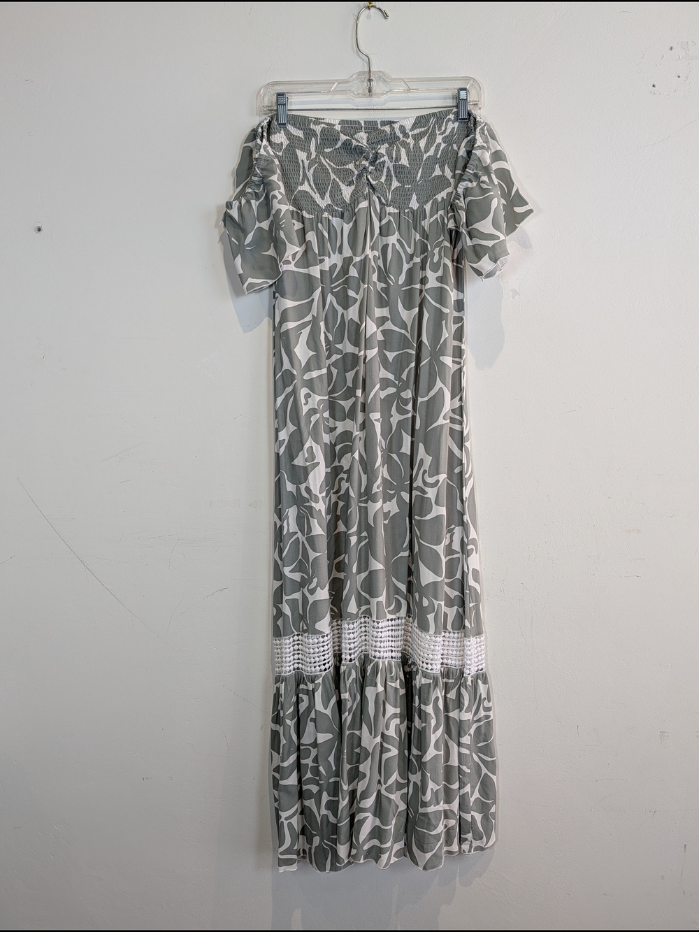 Khush Off-Shoulder Grey Print Maxi Dress, Size M